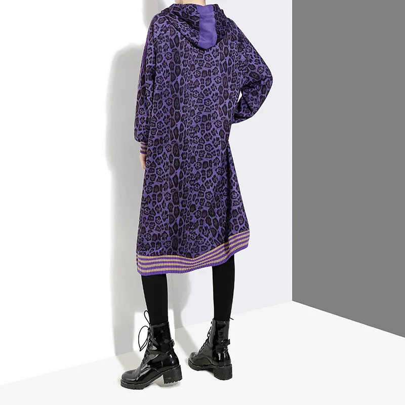 Johnature фиолетовый Леопардовый принт платье 2019 весна новый длинный рукав с