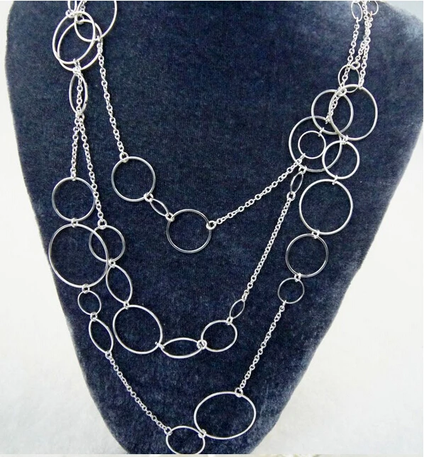 Винтаж Для женщин Уникальный Серебряный круг подключения многослойные цепи