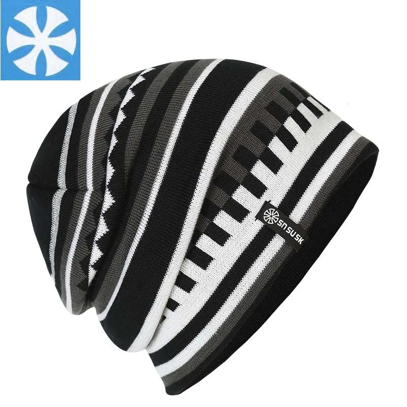 Сноуборд зимние лыжные SKULLIES шапки флис ночь отражение шапки шапочки головы теплые для мужчин женщин Gorros De Lana - Цвет: Черный