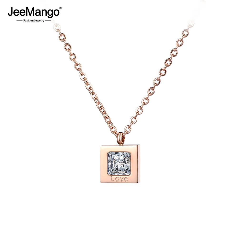 Модное ожерелье JeeMango из розового золота на ключицу цепочка с квадратным кулоном