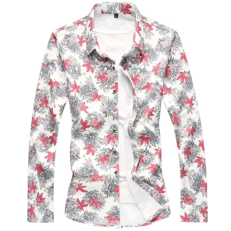 

2020 New long-sleeved flower shirt men Large Size 7xl Autumn men shirt Blue Red Fashion shirts