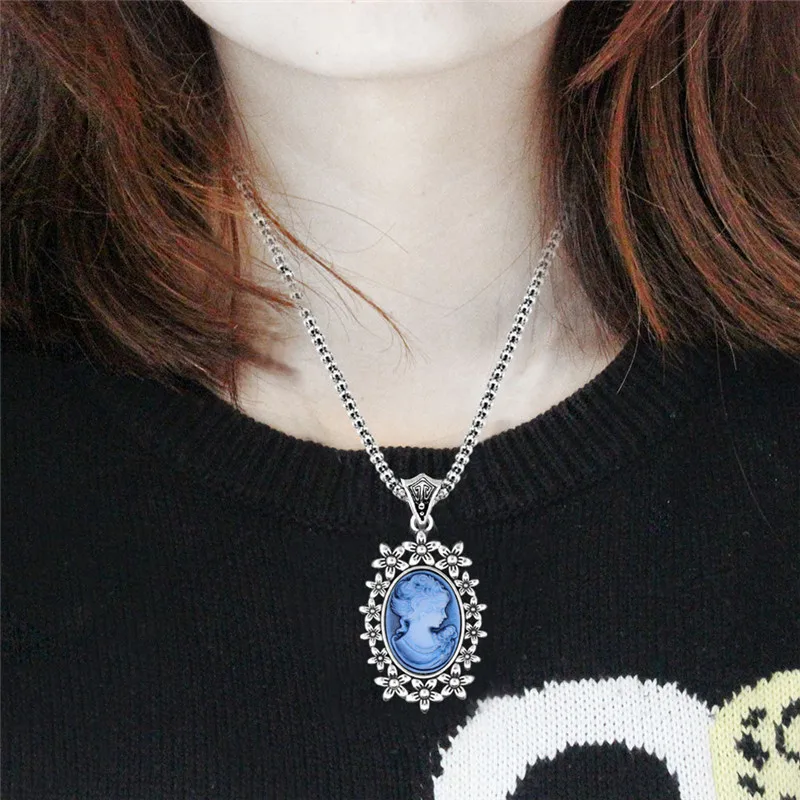 Lady Queen Cameo Pendant Necklace Vintage Hollow Flower For Women Antique Silver Plated Fashion Jewelry | Украшения и аксессуары