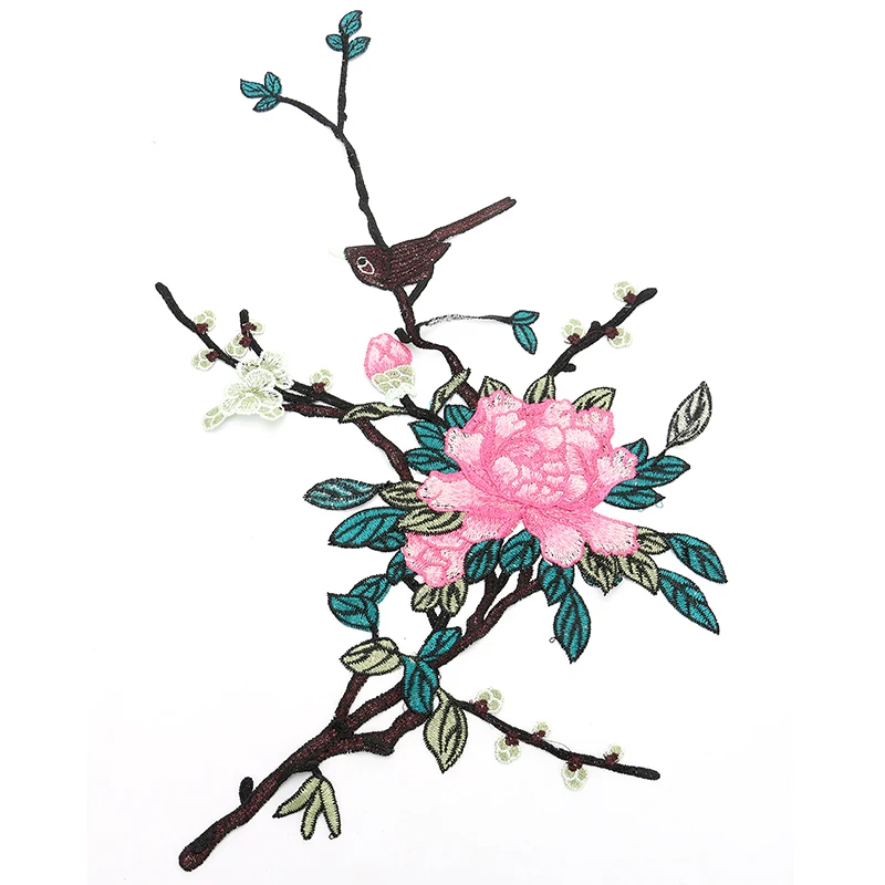 

Multicolors Plant Floral Peony Birds Patch Embroidery Patch Applique Badge for Clothes Bust Dress Cheongsam Dress DIY Accessory