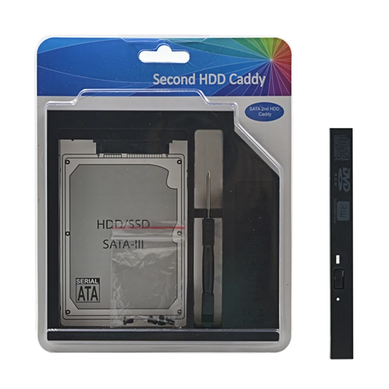 Новый пластиковый универсальный 2 й HDD Caddy 12 7 мм SATA 3 0 для 5 'ƍ 9 чехол SSD корпус DVD