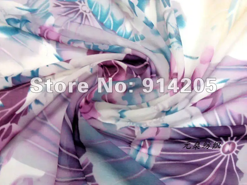 Senior high quality dress fabric traditional Chinese realistic painting lotus printed 2013 bamboo style elastic chiffon | Дом и сад