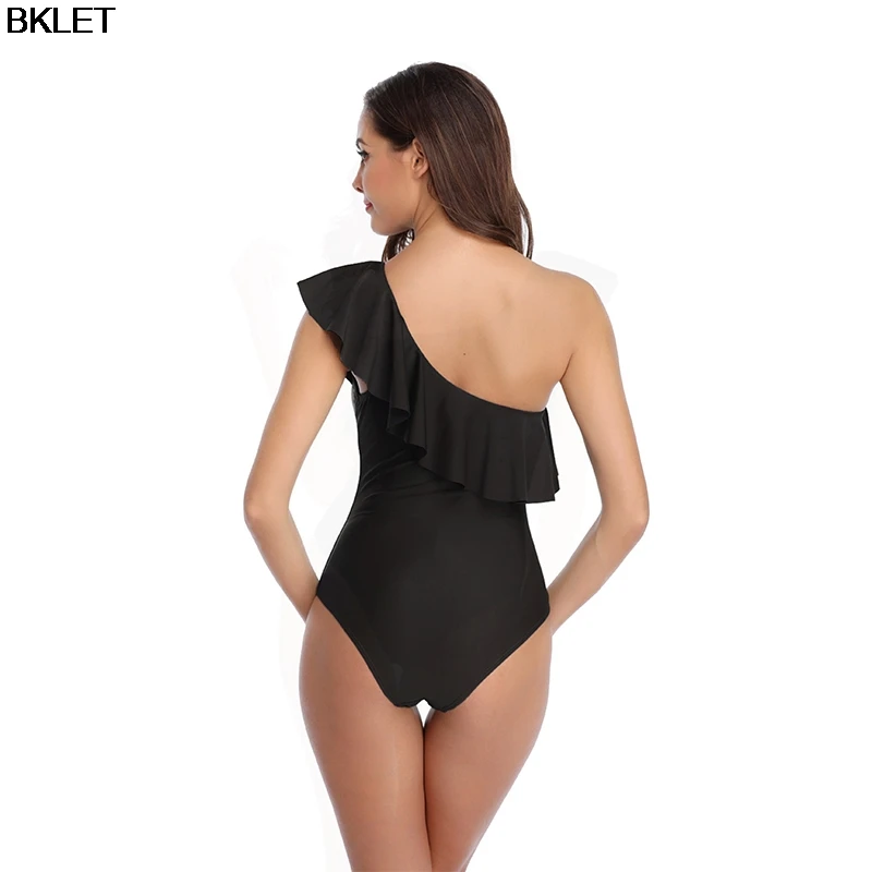 

2019 New Summer Style Solid One Piece Bathing Suit Off The Shoulder Ruffle Swimwear Women Beach Bathing Suit Maillot De Bain