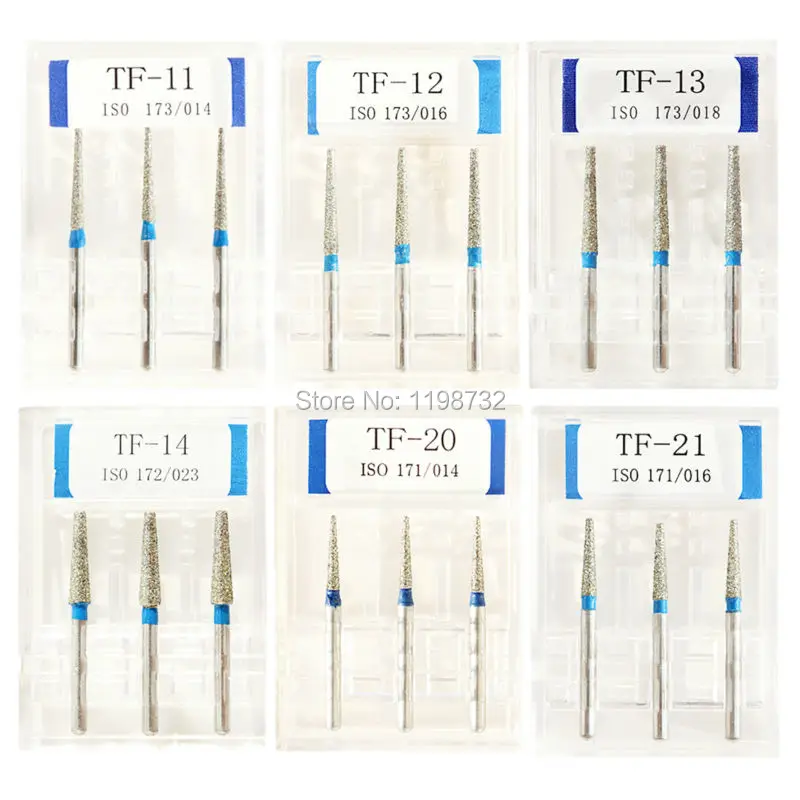 

15Pcs /5Boxes Dental Diamond Burs TF-11/ TF-12/ TF-13/ TF-14/ TF-20/ TF-21 Drill Dia-Burs High Speed Handpiece Dentist Burrs