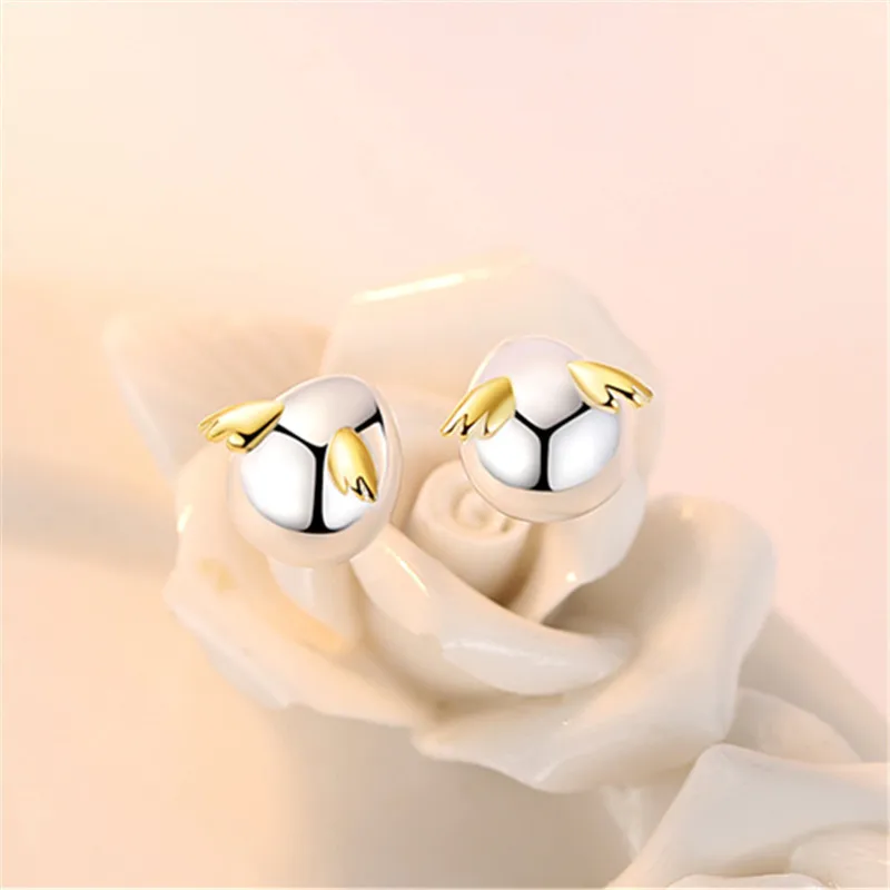 LEKOFO Fashion Jewelry Angel Egg Earrings Korean Cute Mini Small 925 Sterling Silver Stud For W | Украшения и аксессуары