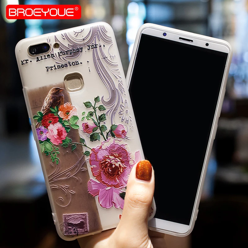 BROEYOUE Case For Huawei P8 P9 P10 P20 Lite 2016 2017 Nova 3E 3D Relief Soft TPU Flowers Phone Silicone Matte Floral Covers |
