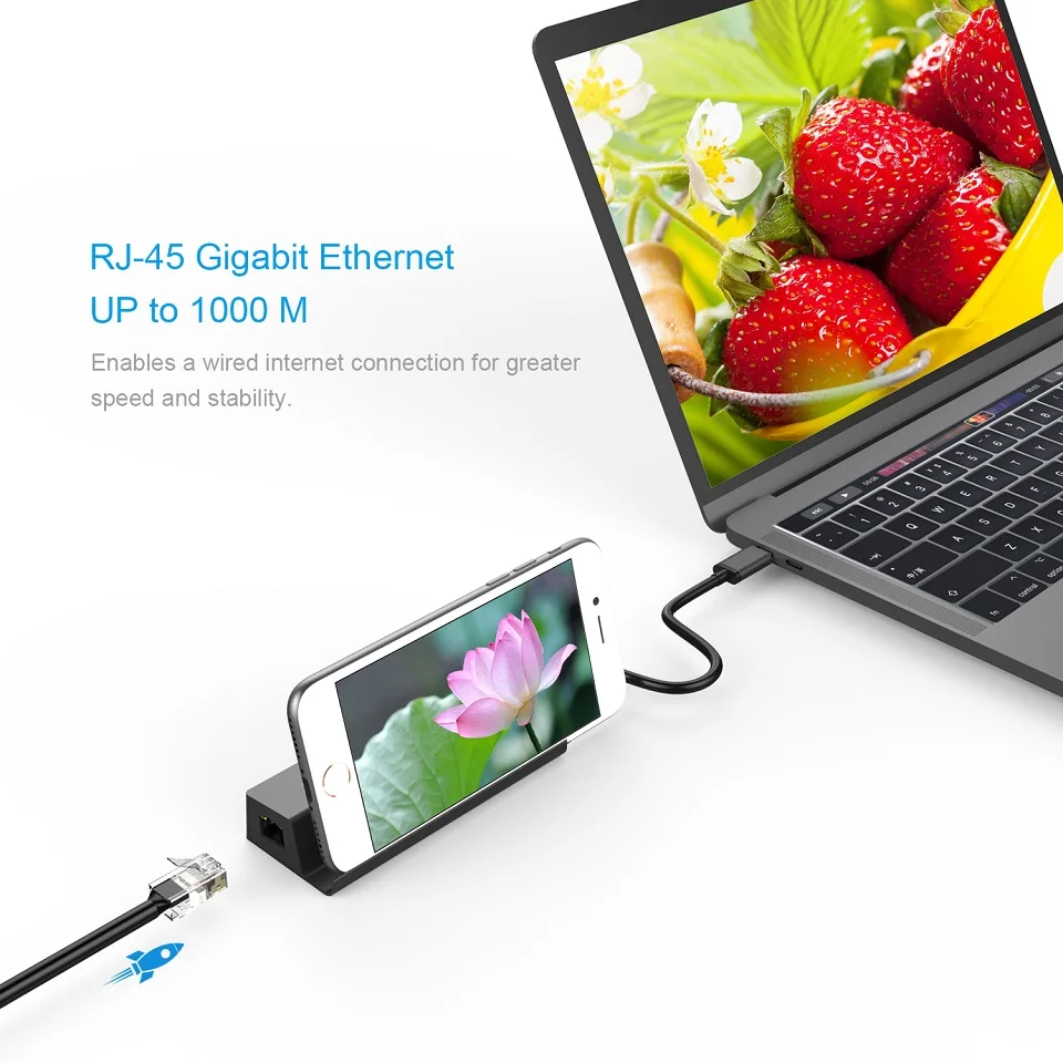 USB 3 1 концентратор с портами держателем для телефона Тип C Гигабитного Ethernet LAN RJ45