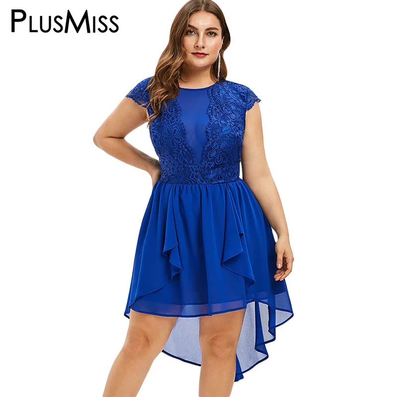 PlusMiss плюс размер 5XL синее сексуальное кружевное Сетчатое вечернее шифоновое