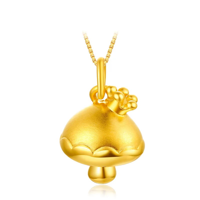 

Real 999 24K Solid Yellow Gold Pendant 3D Crown Little Mushroom Pendant