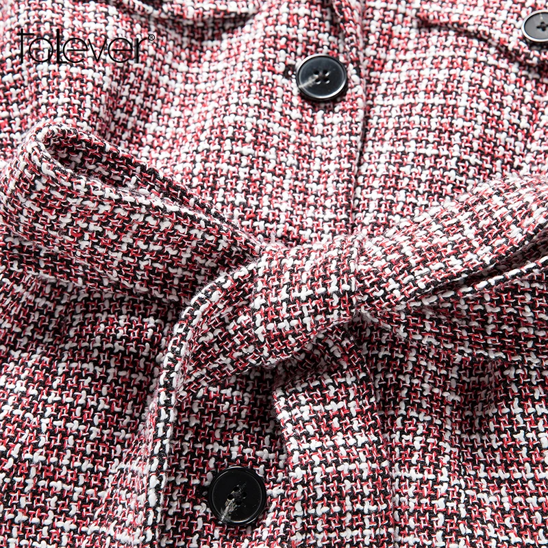 2018 Women Fashion Warm Coat Autumn Winter Tweed Casual Plaid Jacket Outerwear Female Turn-down Collar Slim Sashes Coats Talever | Женская