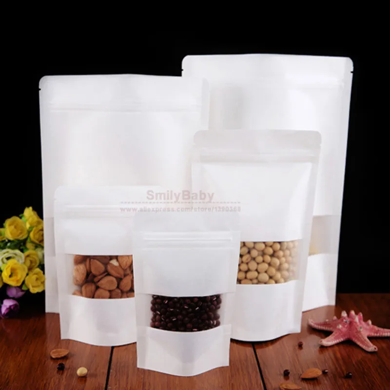 50 шт. Resealable Водонепроницаемый Белая Крафт-Бумага Мешок еды конфеты DIY Партия