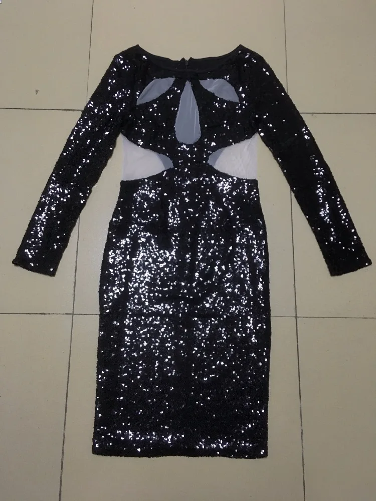 Backless O-neck New Style Fashion Sexy Women Bandage Dress Sequined Hollow Out Celebrity Body Con Pub Dresses Party wholesale | Женская