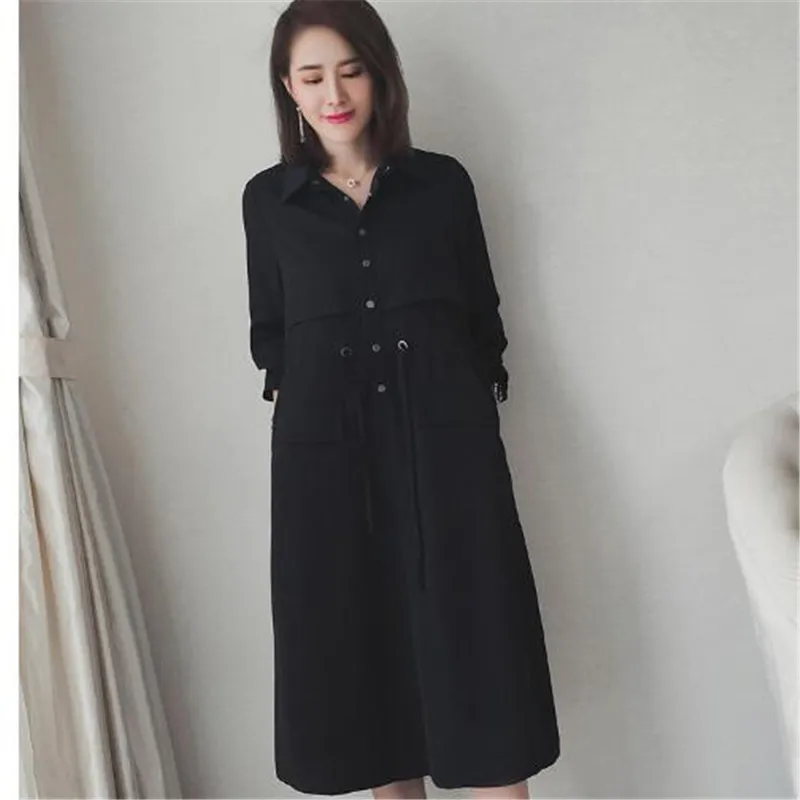 Новинка 2018 однотонное женское платье большого размера с длинным рукавом