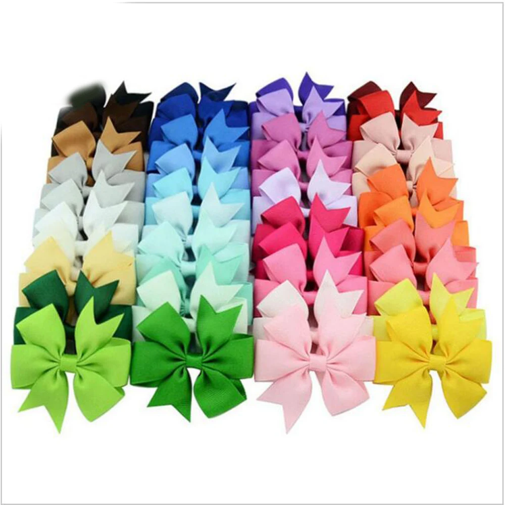 

40pcs 40 Colors Baby Grosgrain Ribbon Bows WITH Clip Girls' Boutique PinWheel Hair Clip Kids Hair Accessories 2017