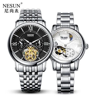 Швейцарские часы Nesun Hollow Tourbillon для мужчин и женщин, роскошные брендовые автоматические механические часы для влюбленных, сапфировые часы 9091-L - Цвет: Item 8