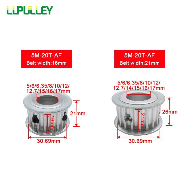 LUPULLEY 2шт HTD 5M зубчатый шкив 20т 20 зубьев отверстие 5/6/6.35/8/10/12/12.7/14/15/16 мм для 15 мм/20