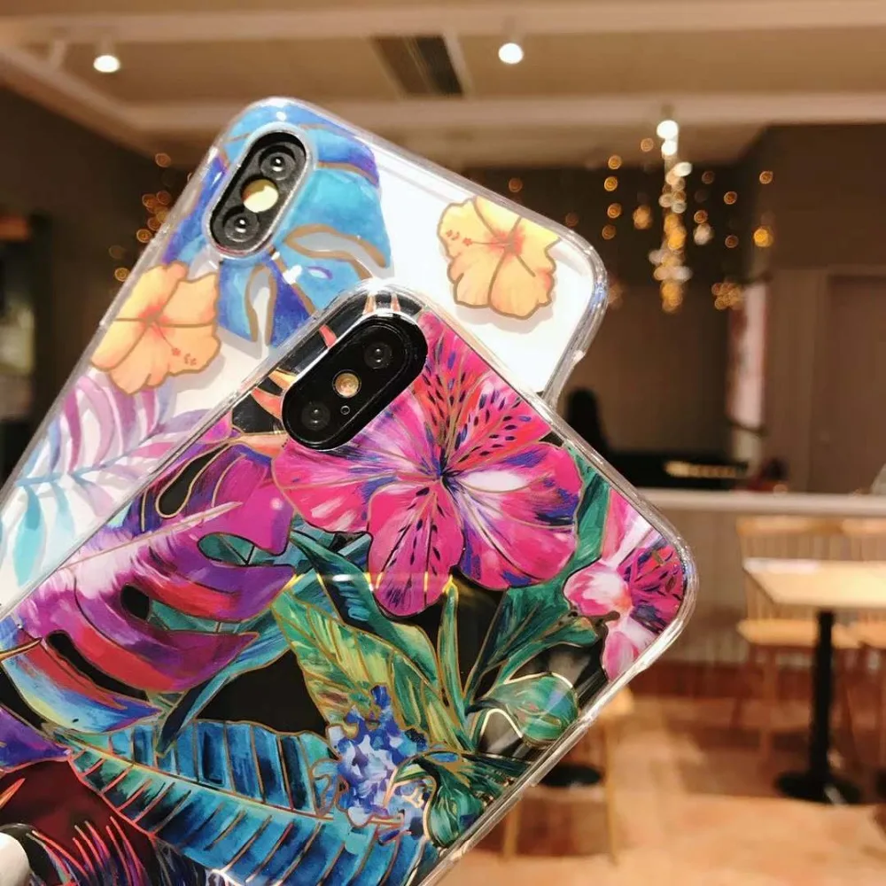 Роскошный чехол для iPhone X Xs Max XR 7 8 6 6s plus прозрачный цветной цветочный стиль Мягкая