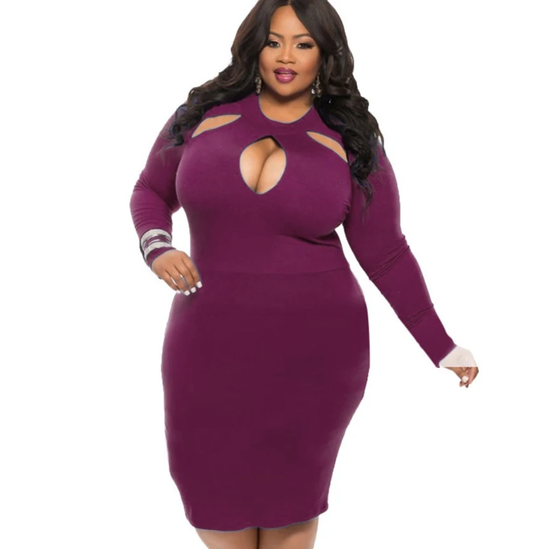 Платье средней длины с длинным рукавом Осеннее облегающее платье большого