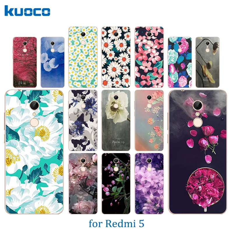 5.7 inch For Xiaomi Redmi 5 Phone Case Soft Silicone TPU Back Cover for Protect Blossom Pattern xaomi funda |