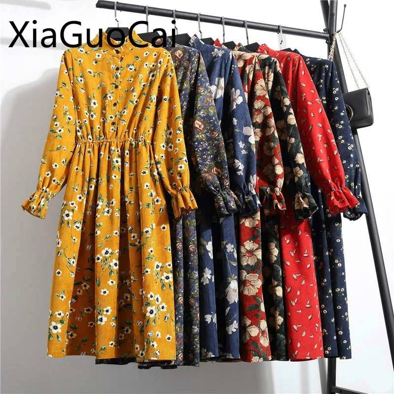 

Yellow Printed Summer Women Dress Stand Empire High Waist Female Dress A-line Knee-length Dress Drop Shipping Lu4 35