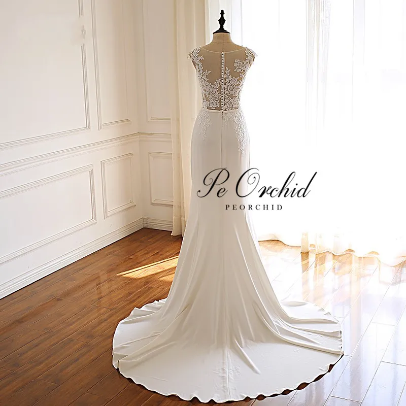 Свадебное платье с аппликацией Орхидея кружевное Русалочка винтажное пляжное