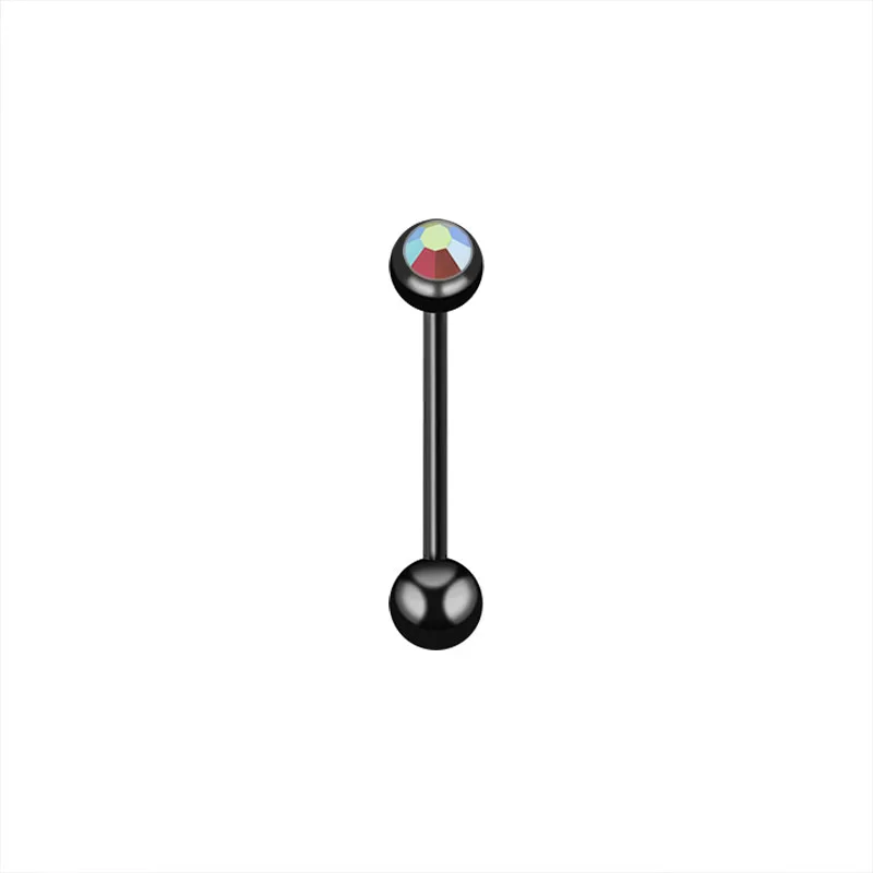 Fashion Black Tongue Rings Barbell Piercing Bar Stainless Steel Czech Crystal 7 Colors 1.4mmx16mm Body Jewelry Men | Украшения и