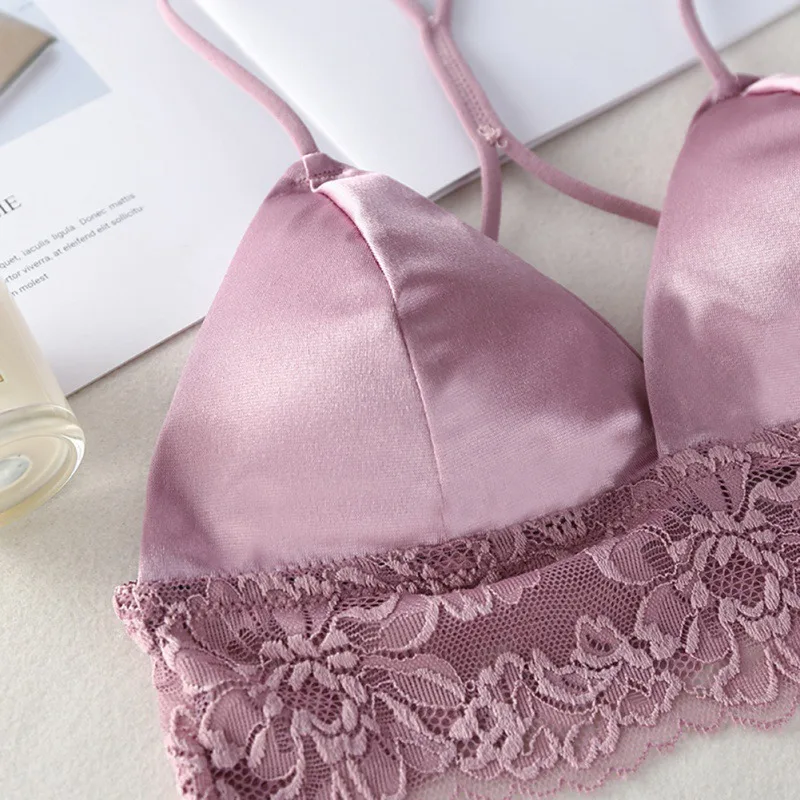 Женский атласный Шелковый лифчик пикантный на бретельках с мягкими чашечками и