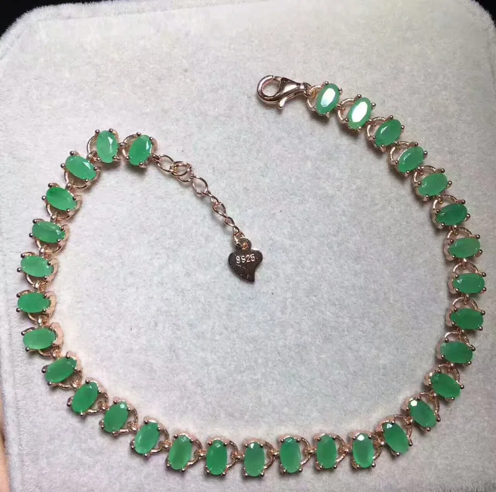 Женский браслет из серебра 925 пробы с натуральным зеленым изумрудом|jewelery