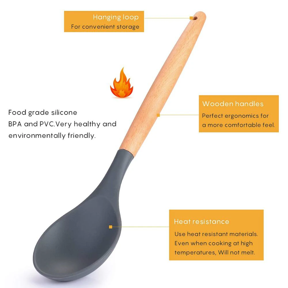 

12pcs Cooking Tools Natural Wooden Handles Food Grade Silicone Turner Tongs Spatula Soup Spoon Home Kitchen Gadgets Utensil Set