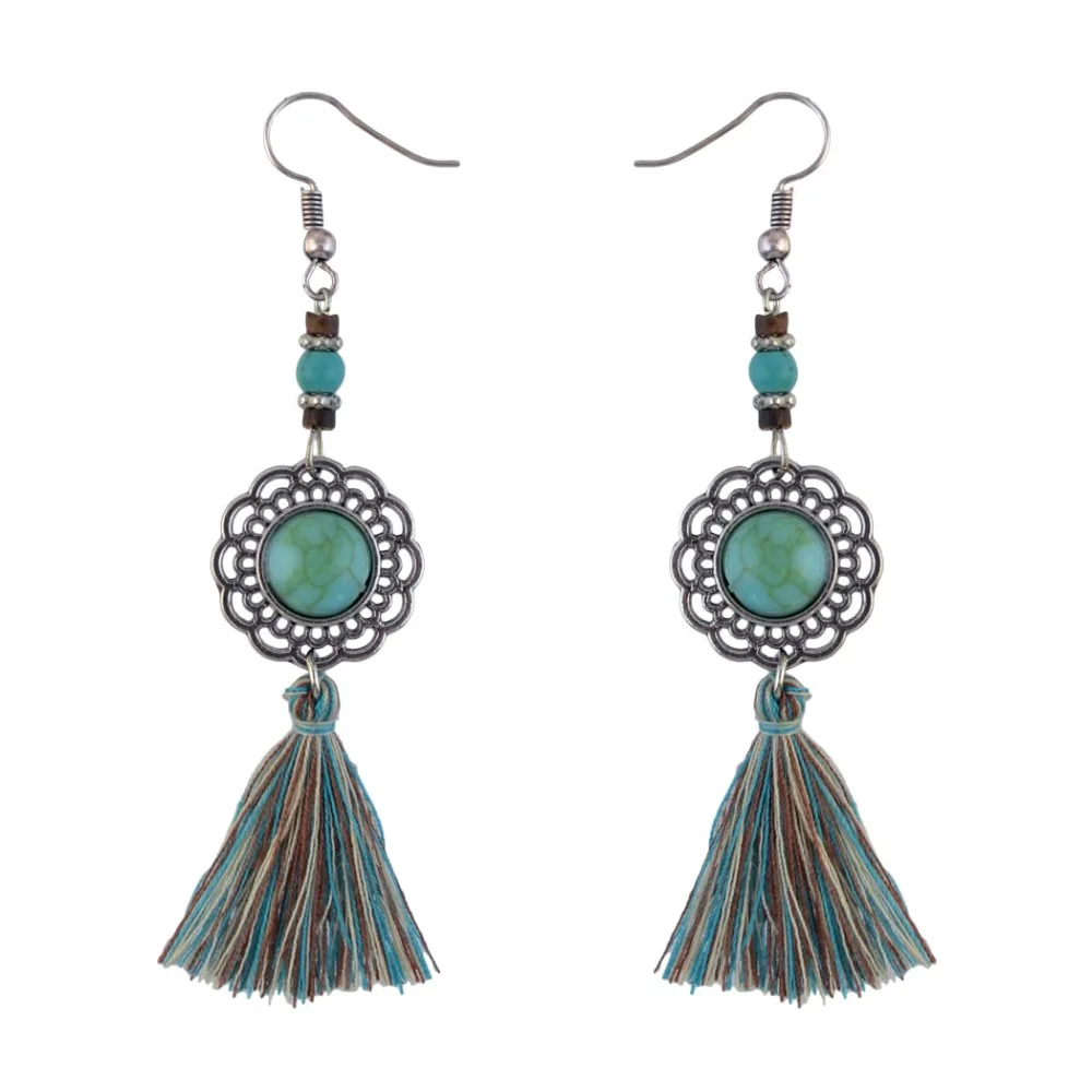 Women earrings retro luxury big square turquoises stone earrings drop for women