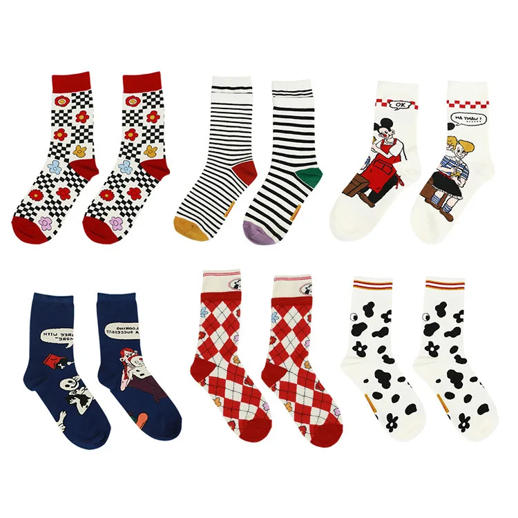 6 Pairs A Lot Harajuku Playful Pattern Women Cute Socks Cotton Cartoon Letters Striped Sock For Men - Цвет: 6 pairs a lot