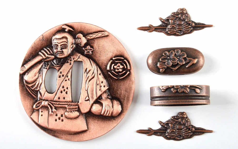 

Набор изящных металлических изделий, аксессуары для мечей Tsuba Menuki Fuchi Kashira, аксессуары для японского самурайского меча катана