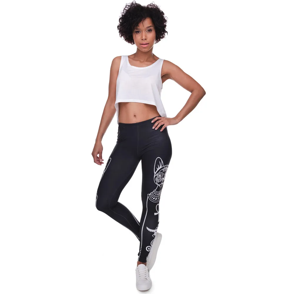 ZELLY High Elasticity Egyptian cat symbols Printed Fashion Slim fit Legging Workout Trousers Casual Pants Leggings for Women |