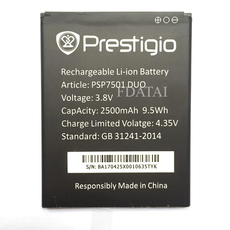 Psp7501 Мода 2017 г. Новый Замена Li-Ion 2500 мАч Батарея для Prestigio psp7501 Duo телефон с номер