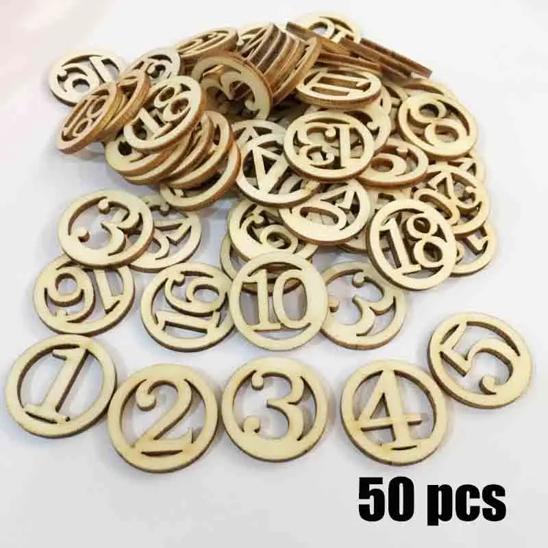 50 шт. Креативные Круглые цифровые деревянные чипы для дерева с цифрами лай диски