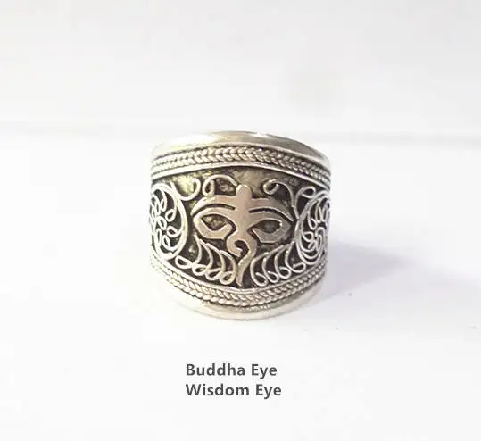 B. Wisdom Eye Тибетские Серебряные мантры амулет серийные кольца мульти тотемные символы Открытое кольцо для мужчин Ом Бесконечные Узлы мудрости глаз R154 - Цвет основного камня: B. Wisdom Eye