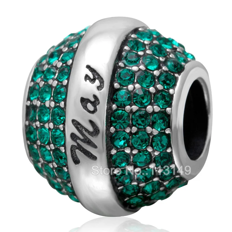 

12 Colors CZ Zircon Micro Pave Drum Shape Authentic 925 Sterling Silver European Charm Beads Birthstone Beads SZPB232