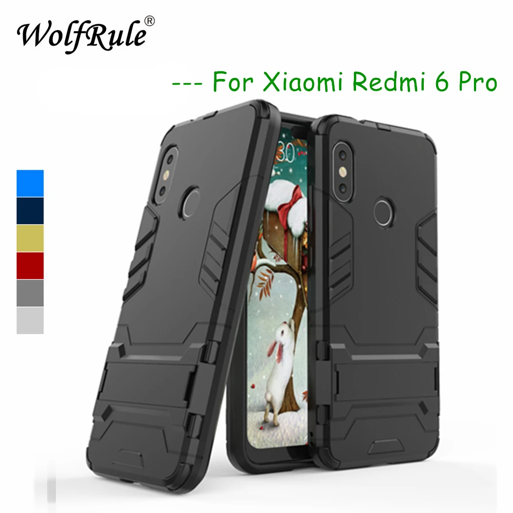 Чехол wolfrole для Xiaomi Redmi 6 Pro резиновый + жесткий пластиковый чехол с подставкой Fundas Mi
