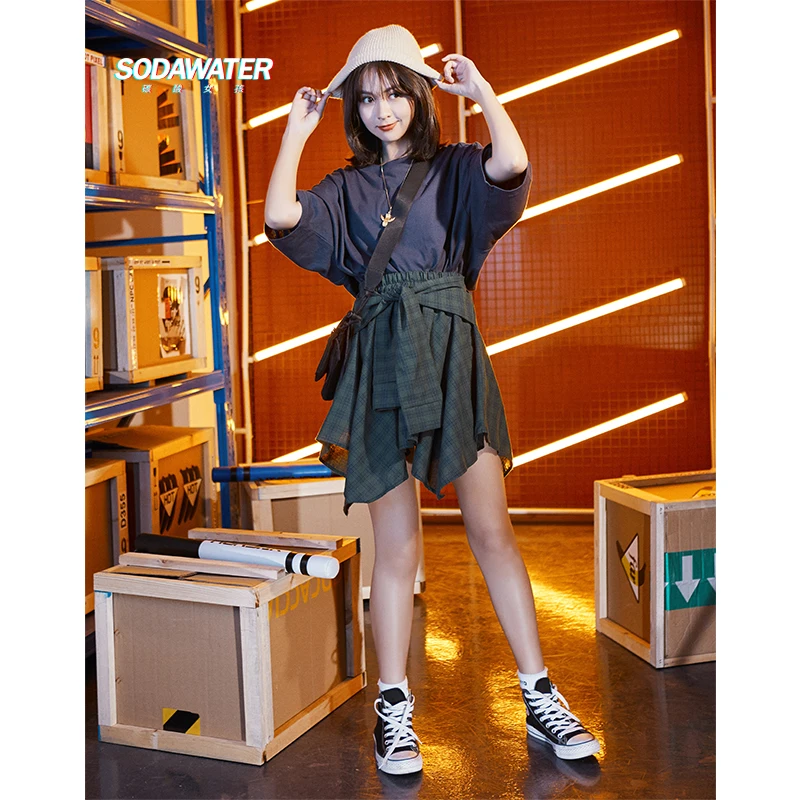 Женская мини юбка SODAWATER летняя уличная ассиметричная с эластичной талией из 100%