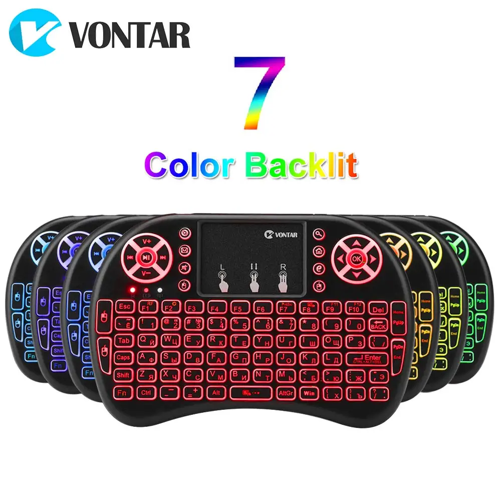 Беспроводная мини клавиатура VONTAR i8 + 2 4 ГГц 7 цветов сенсорная панель с подсветкой