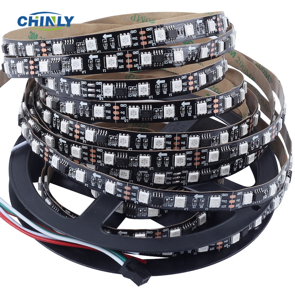 WS2811 пикселей полоса DC12V 5m адресуемые 30/60 светодиодов/м черный/белый PCB 10/20