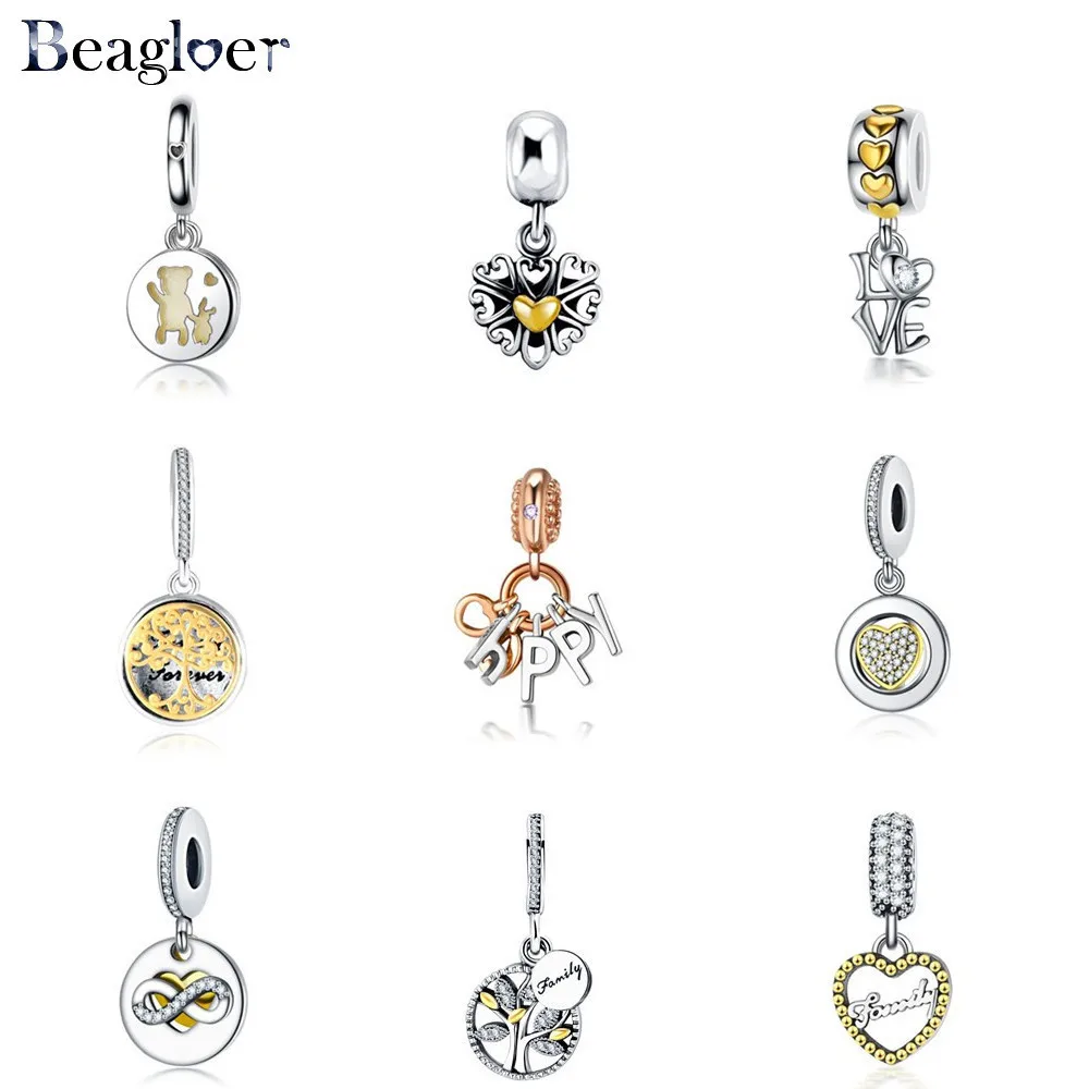 Beagloer 925 Серебро золотое сердце и пчелиный мед Бусины Fit Pandora браслет Подвеска