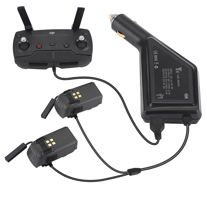 

Автомобильное зарядное устройство 3 в 1, зарядное устройство с USB-портом и пультом дистанционного управления для DJI spark Drone, аксессуары