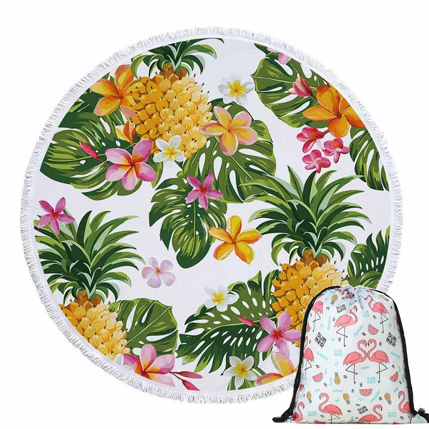 Пляжное полотенце в виде ананаса круглое летнее для душа из микрофибры с