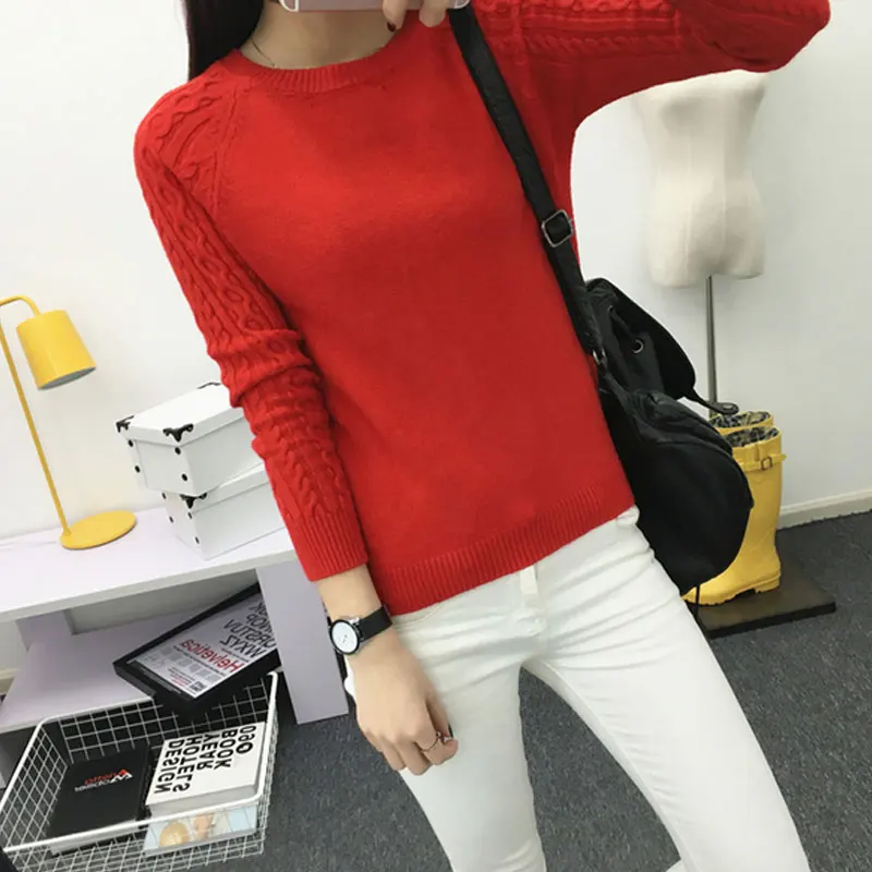 Женские Свитера И Пуловеры 2017 Мода Полный Рукава О-Образным Вырезом Вязаный