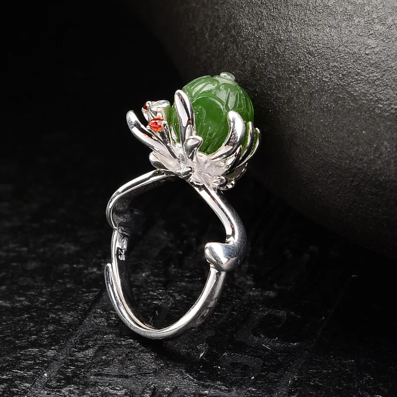 

S925 silver ring for women Open national wind says hetian products wholesale
