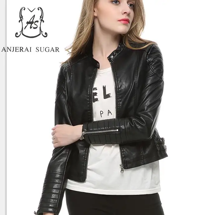 

Spring new PU Leather jacket Women Black sexy Slim zipper Mandarin Collar motorcycle female Streetwear Short Faux Leather coat